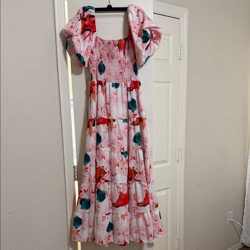 Vibrant Floral Puff Sleeve Dress